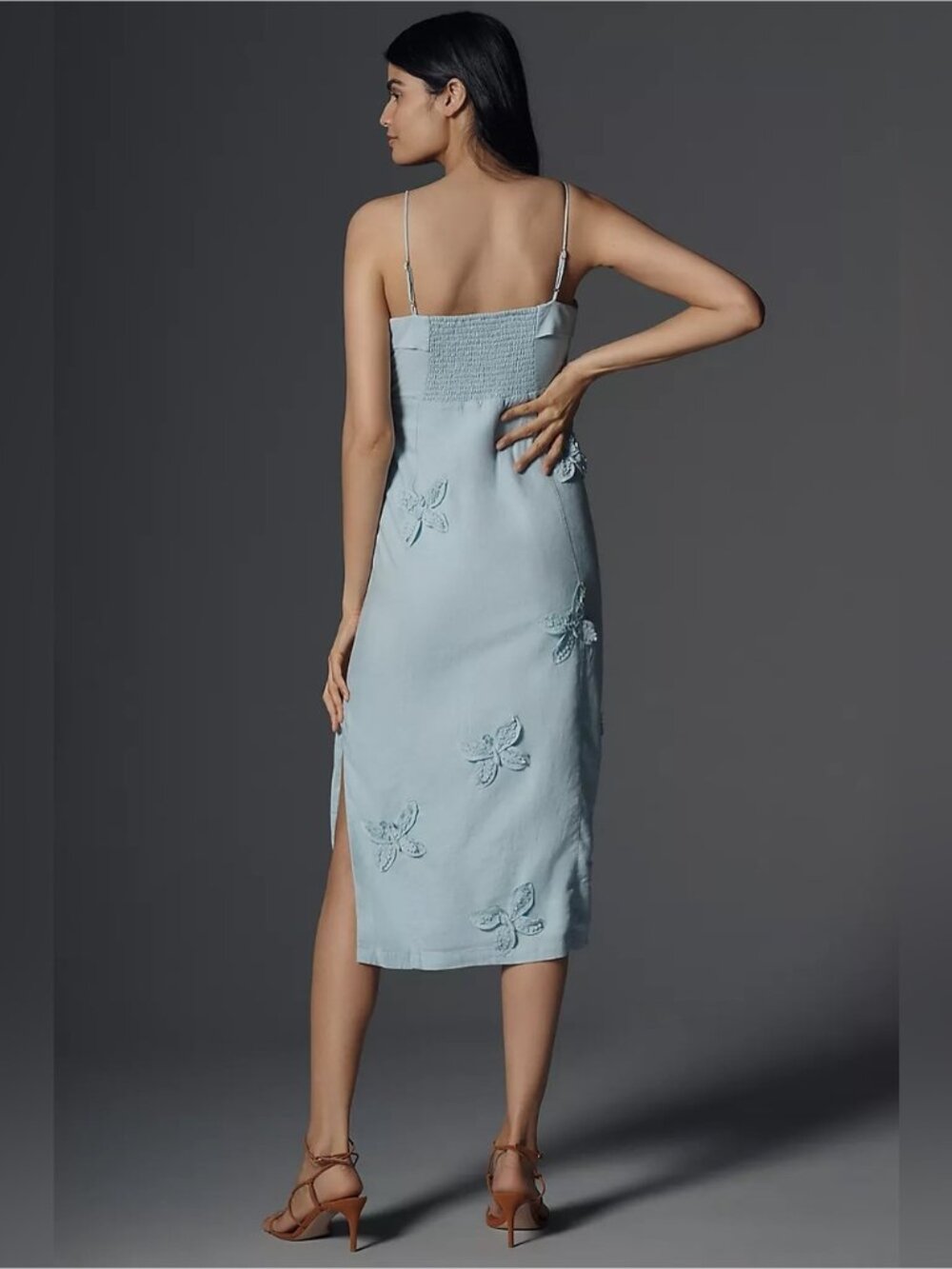 NWT Size 1X - Maeve Linen Blend 3D butterflies Appliqué Midi Dress (NWT US$ 248) - Picture 4 of 16